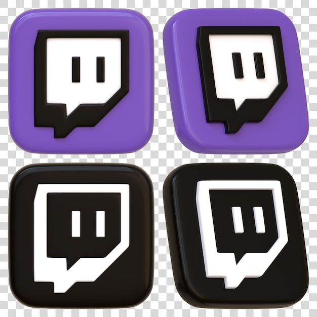 PSD twitch icons in purple and black variants 3d render illustration