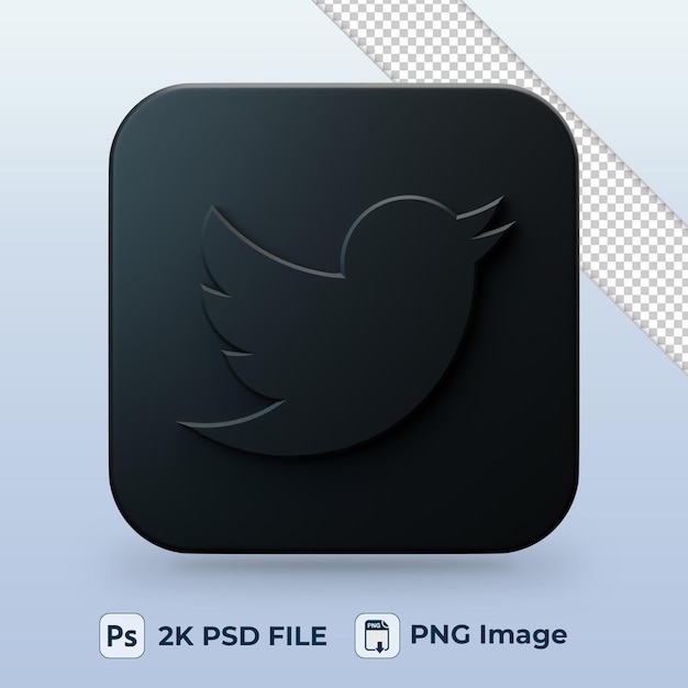 Twitter black social media 3d icon for UI design