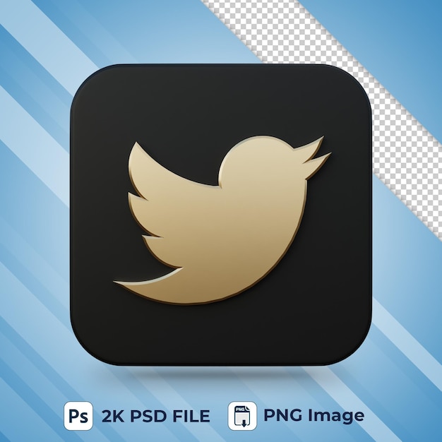 twitter gold and black social media 3d icon for UI design