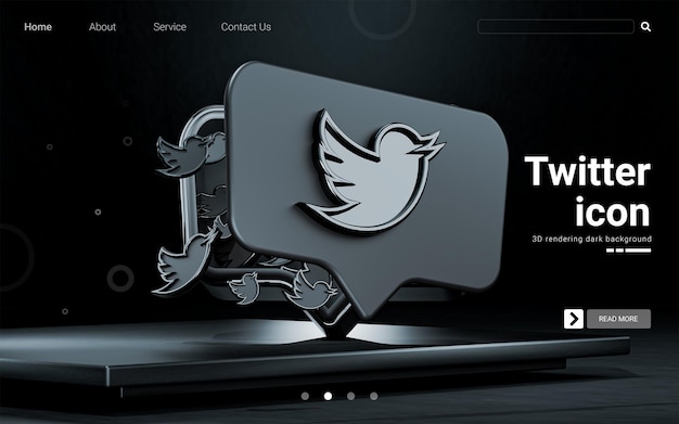 twitter social icon 3d render dark background illustration for cover card social media poster