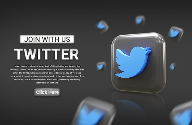 twitter social media marketing template banner social media marketing post with 3d icon