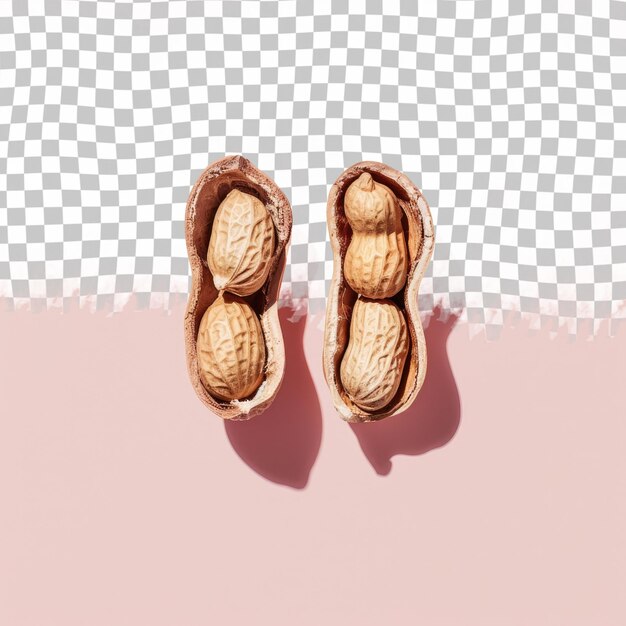 PSD two almonds are on a pink background with a white checkered background