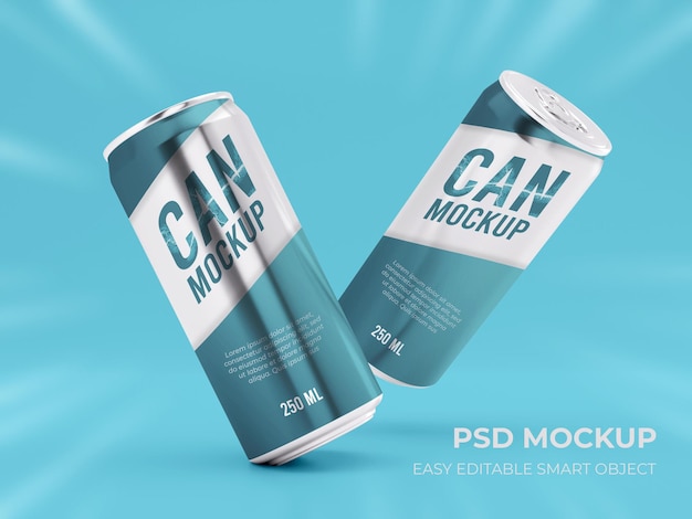 two aluminum soda can premium label mockup presentation design