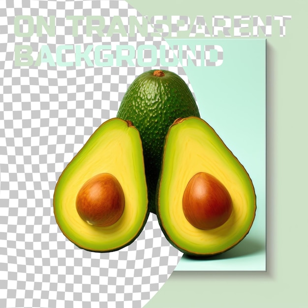 Two avocado halves on transparent background still life photography