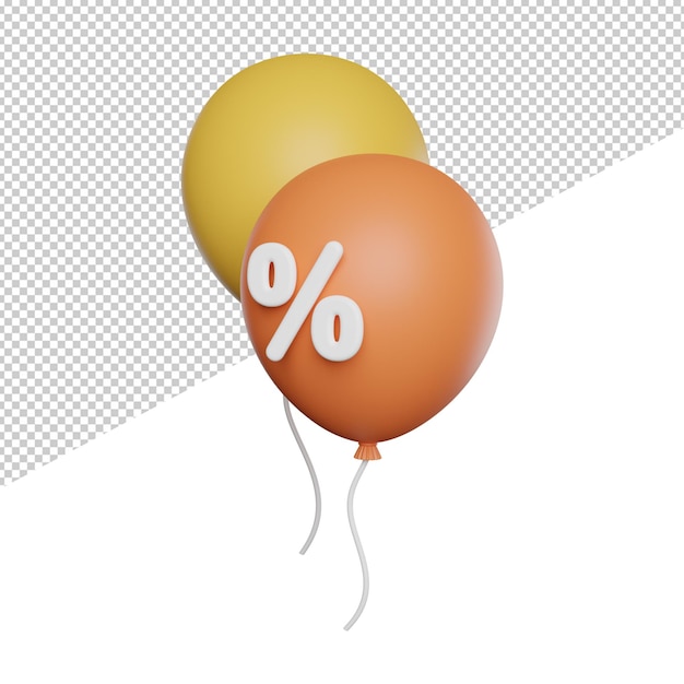 Two Ballon Discount side view 3d rendering icon illustration on transparent background