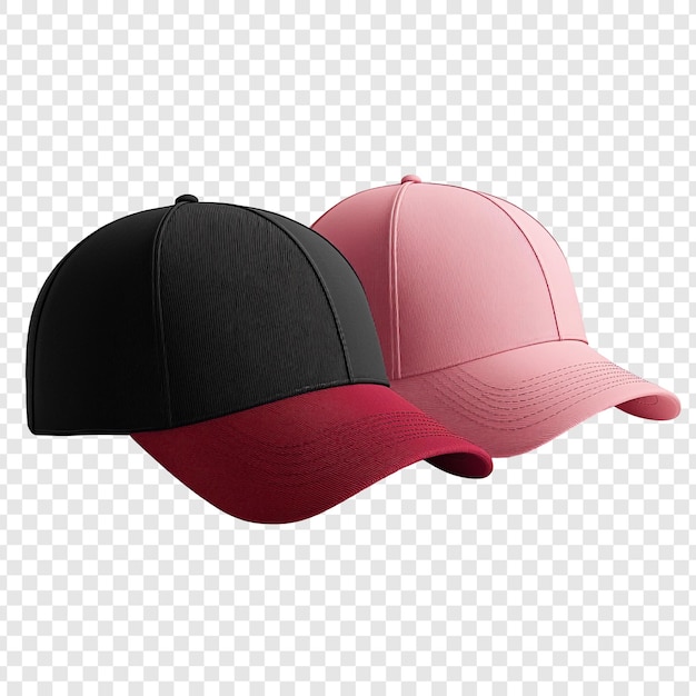 PSD two baseball caps one black and red one pink