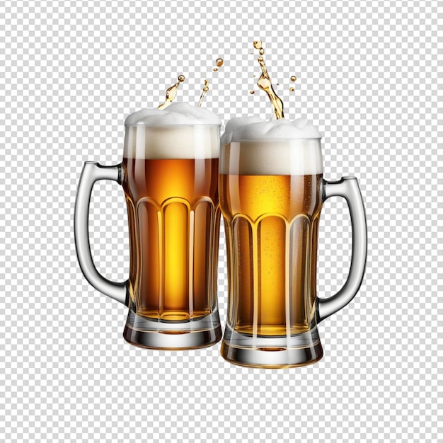 Two beer mugs isolated on transparent background