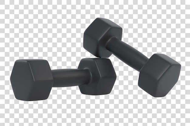 Two black fitness dumbbells isolated on a white background 3D render illustration