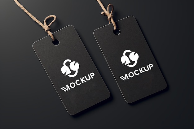 two black tags mock up on a black background