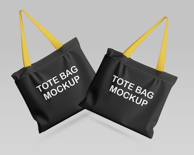 Two black tote bags are hanging from two handles.