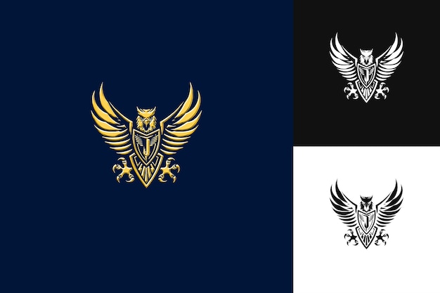 two black and white emblems with a gold eagle on the left