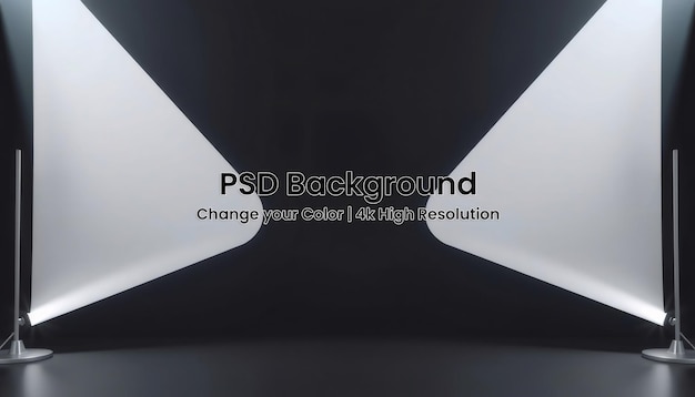 PSD two blank banners with white light standing on a black floor