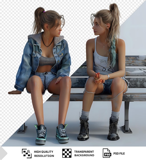 PSD two blonde women sitting on a bench with a transparent background