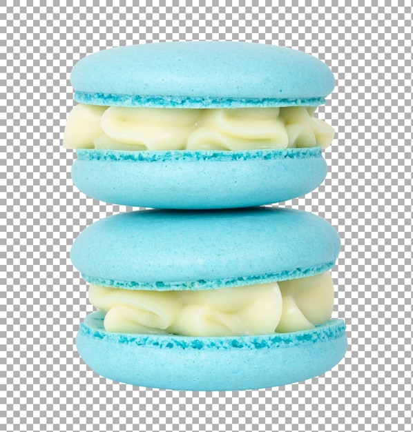 Two blue homemade macarons stack isolated