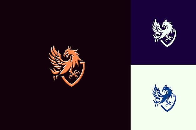 two blue and white logos with a red dragon on the right