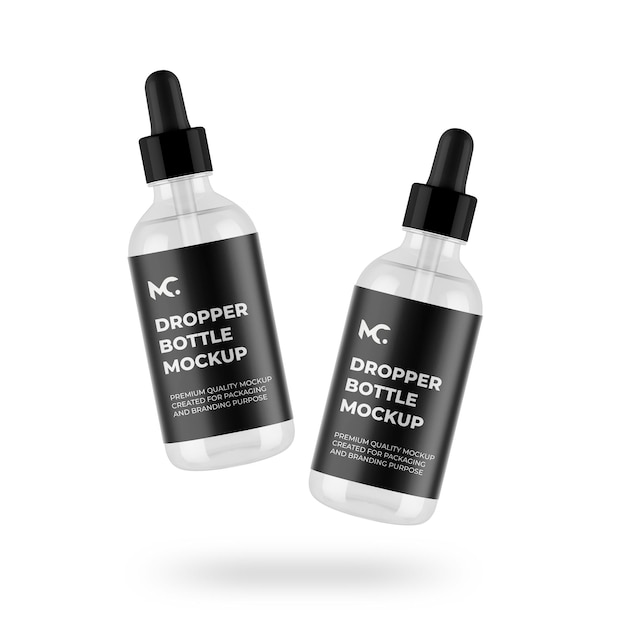 Two bottles of dropper bottle mockup with a white background.