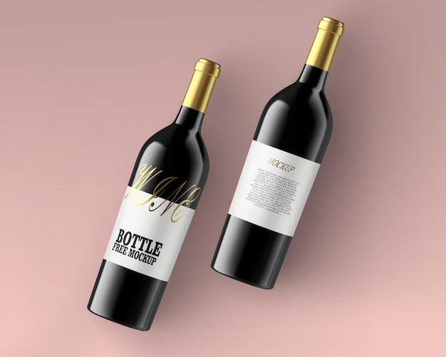 Two bottles of wine mockup psd with the label bottle on the label