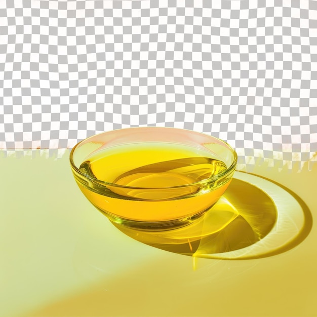 PSD two bowls of liquid are on a table with a yellow background