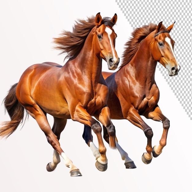 PSD two brown horses running on transparent background