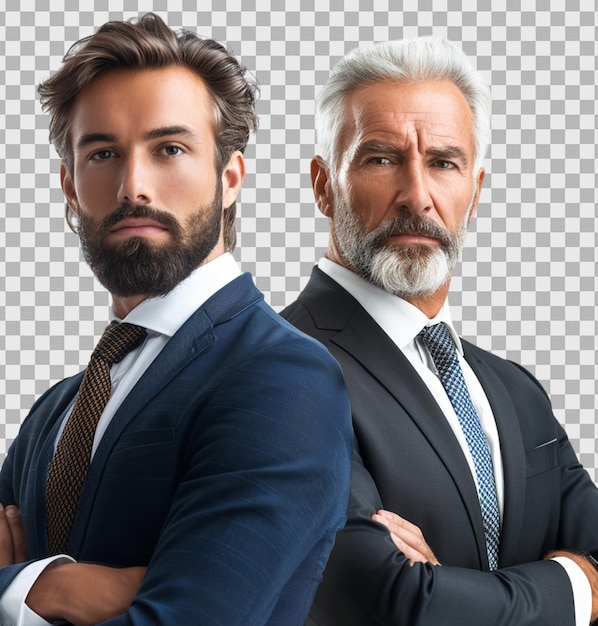 PSD two businessmen boss and employee on isolated transparent background