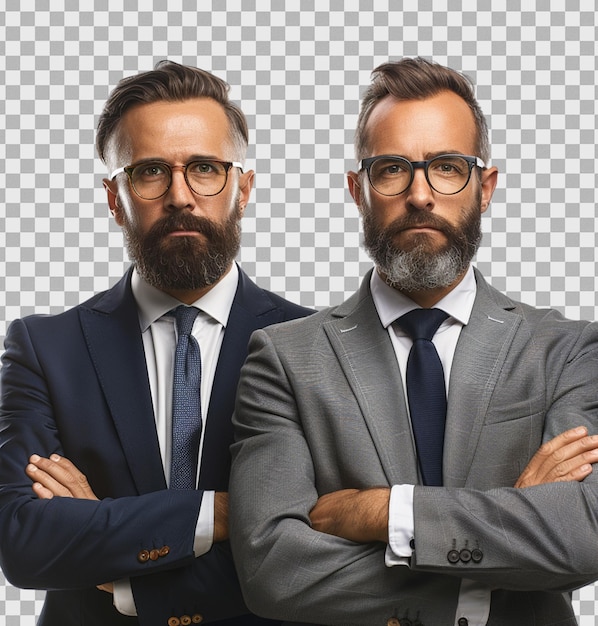 PSD two businessmen boss and employee on isolated transparent background