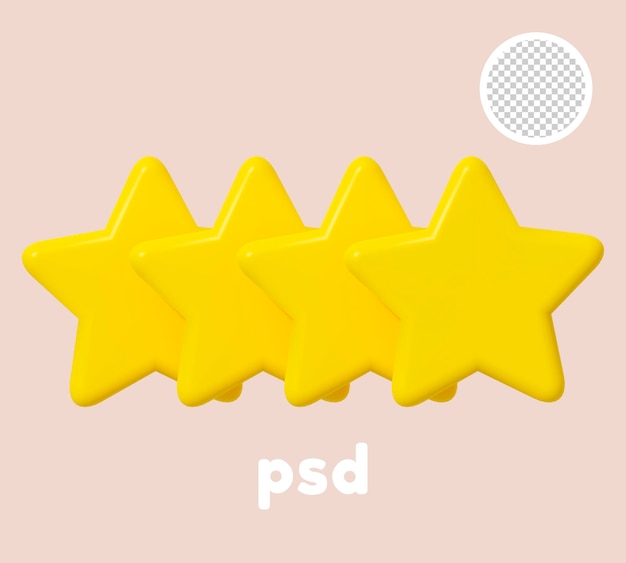 Two cartoon yellow stars 3d render on transparent background