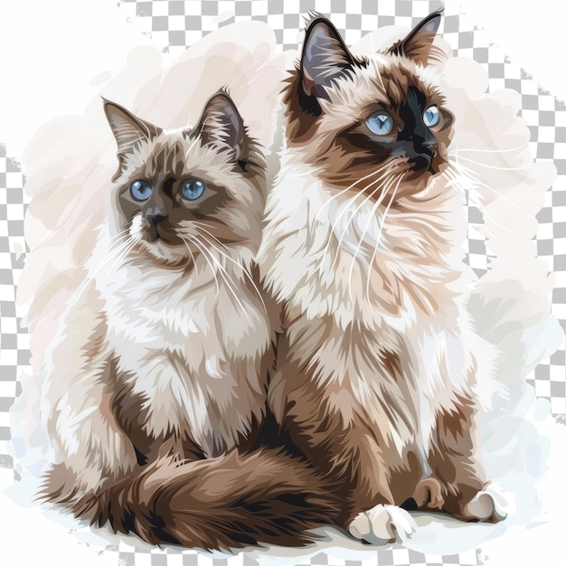 PSD two cats are sitting in a white background with the words  grumpy  on the bottom