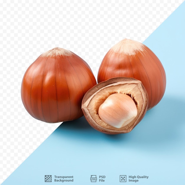 two chestnuts with a blue background and a picture of a nut.