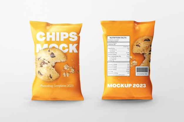 PSD two chips packaging product mockup template design with white background psd