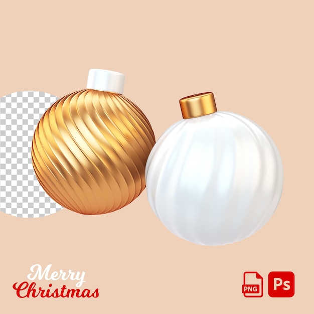 Two Christmas tree balls isolated on a transparent background cut out object in 3D illustration