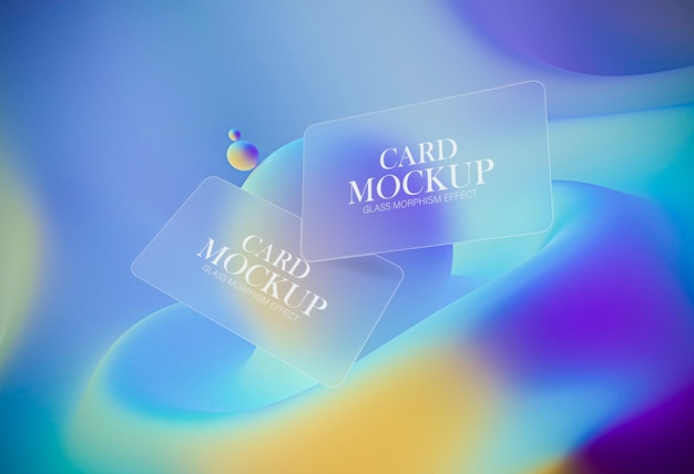 Two Colorful Glass Morphism Effect Business Card Mockup Design