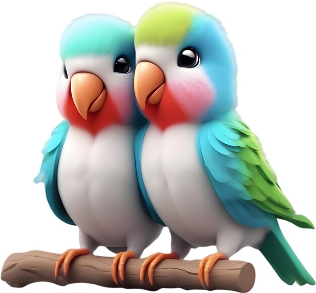 two colorful parrots are sitting on a branch