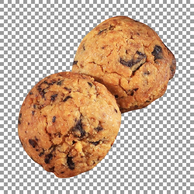 Two cookies has a chocolate chip on transparent background