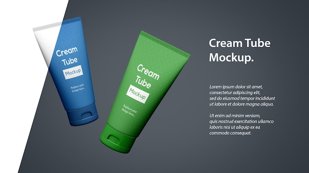 Two cream lotion tube Cosmetic packaging mockup with space for text