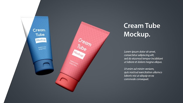 Two cream lotion tube Cosmetic packaging mockup with space for text