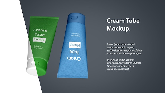 Two cream lotion tube Cosmetic packaging mockup with space for text