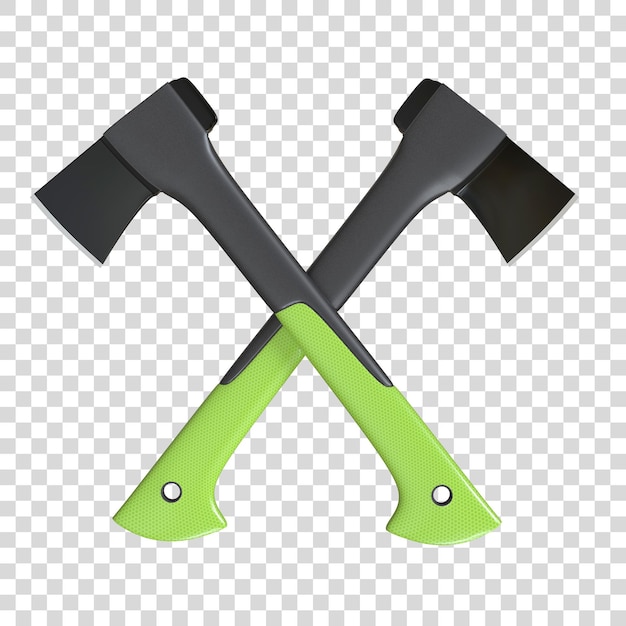 Two crossed axe on the white background Axe with Fibreglass Handle Lumberjack Axe tool 3D render