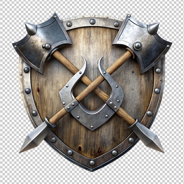 PSD two crossed swords behind blank steel shield png