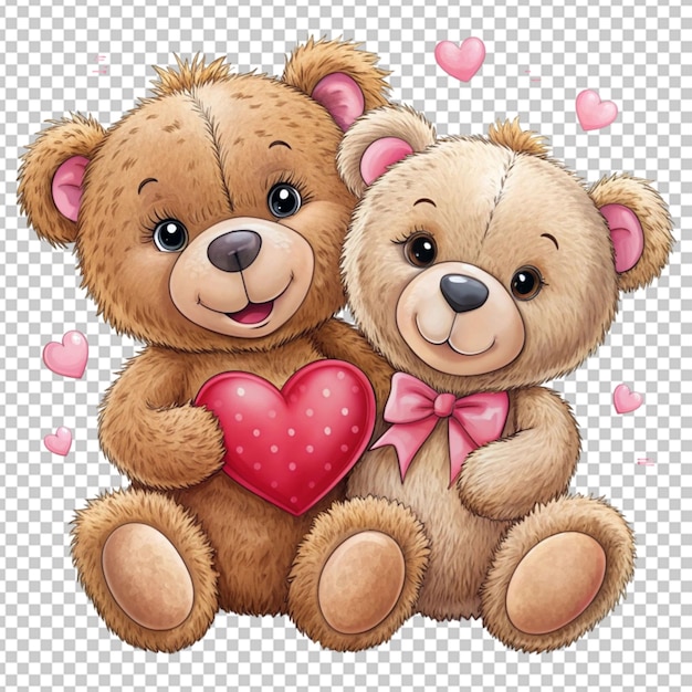 PSD two cute teddy bears in love transparent background