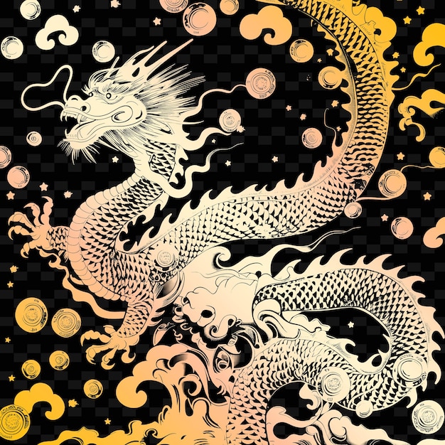 two dragons with yellow and orange colors and a black background