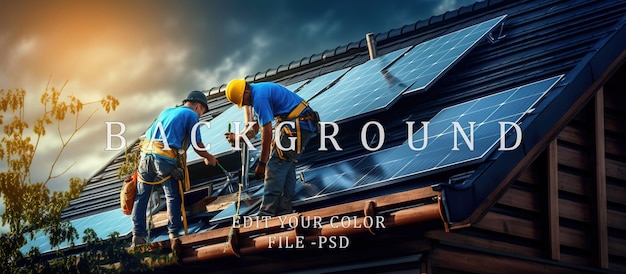 two engineers repairing solar panels on the roof of a house