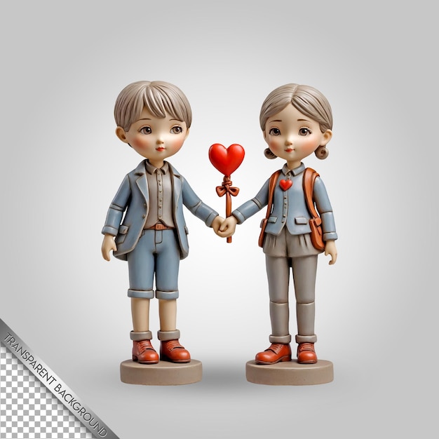 PSD two figurines holding a heart with a red heart in the middle