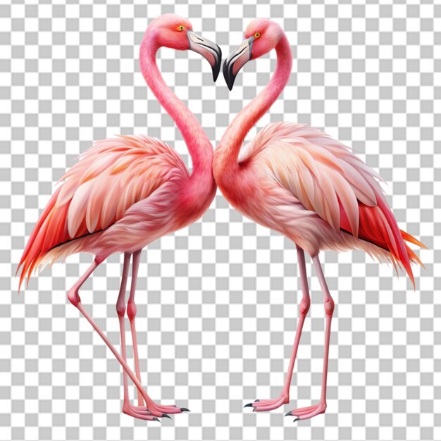 PSD two flamingo birds on transparent background