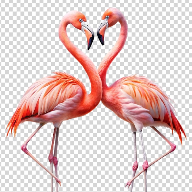 PSD two flamingos forming a heart shape on transparent background