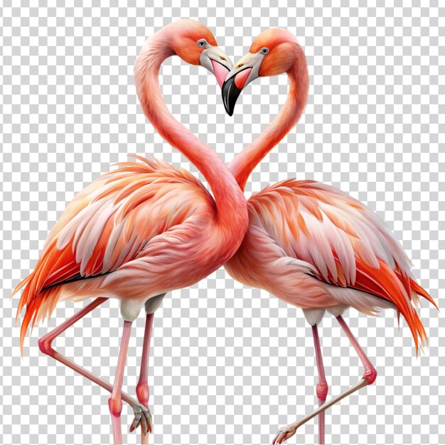 PSD two flamingos forming a heart shape on transparent background