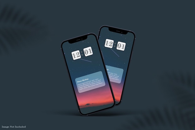 two flying phone mockup front view with dark light