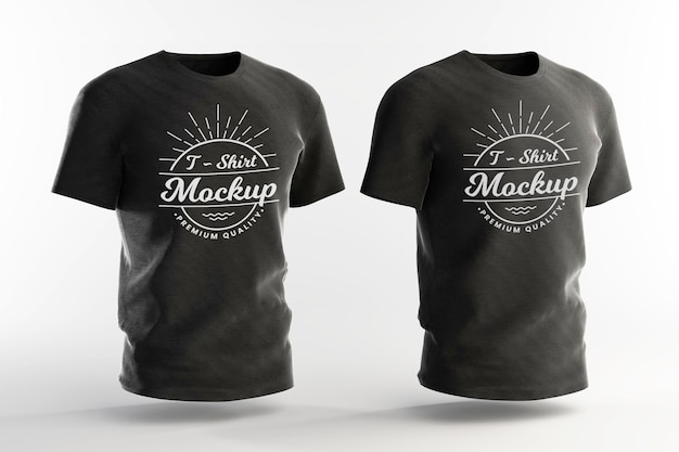 Two front views Black T-shirt mockup design template