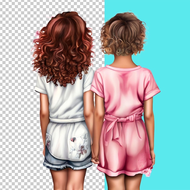 PSD two girls besties for life full body back side