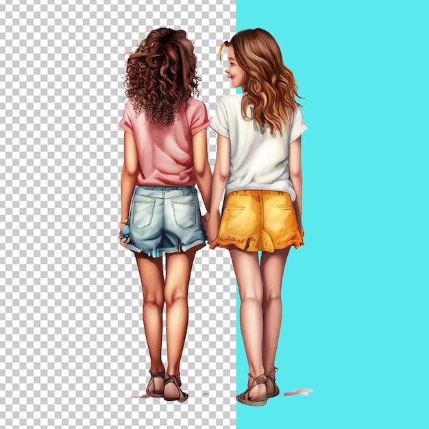 PSD two girls besties for life full body back side