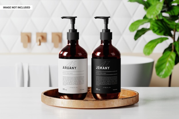 Two glass bottles for body care mockup